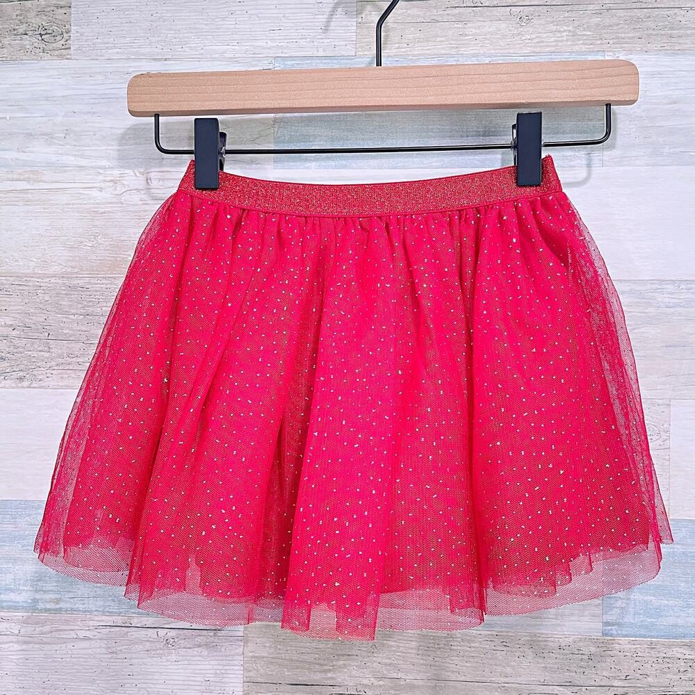 BTWEEN Glitter Tulle Tutu Skirt Red Gold Polka Dots Lined Girls 5
